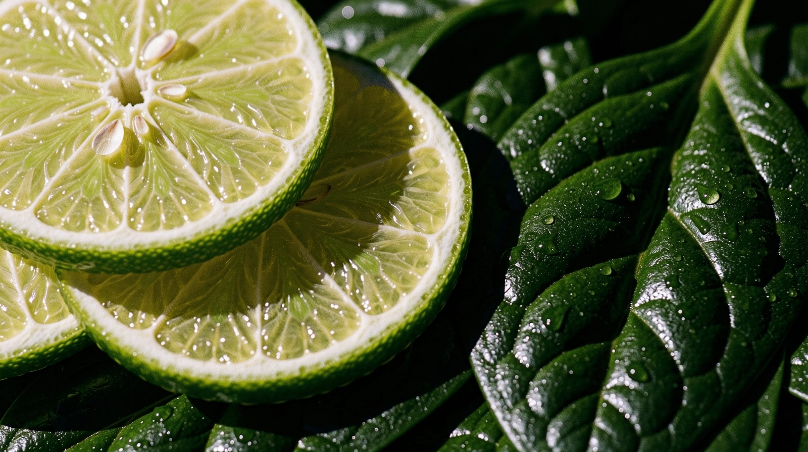 Frisches Blattgrün und Zitrusfrüchte für vitale Ernährung