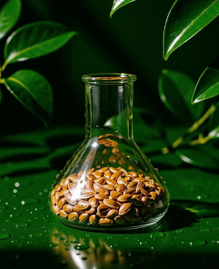 Botanische Proben in Gläsern als Symbol für Präzision